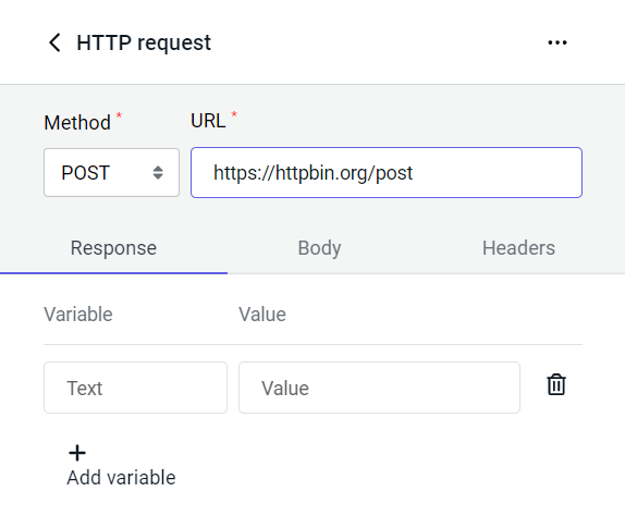 Setting the HTTP request method and URL
