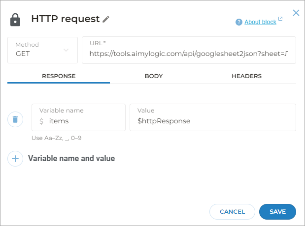 The HTTP request block