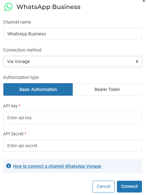 Connect WhatsApp Business via Vonage
