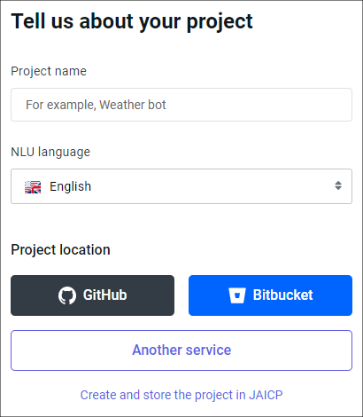 Project storage options: GitHub, Bitbucket, another service, or local storage