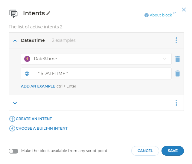 Date&Time intent configuration