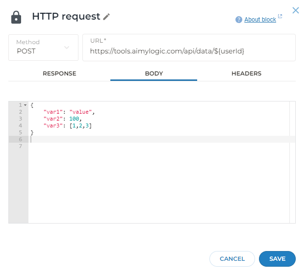 HTTP request block example