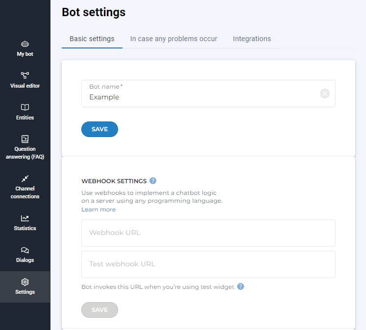 Webhook settings